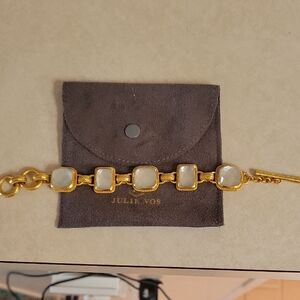 Julie Vos Gold Bracelet with Iridescent White Stones